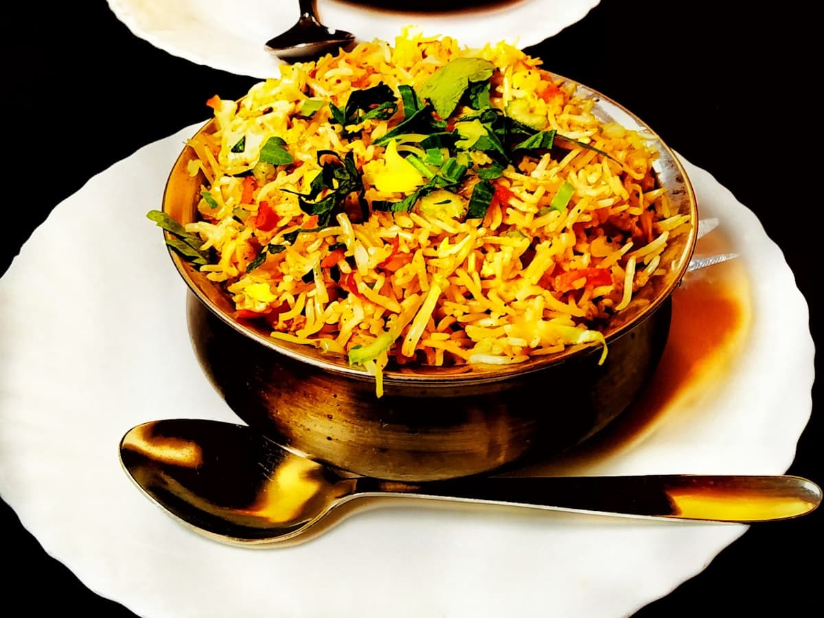Biryani served in a brass handi